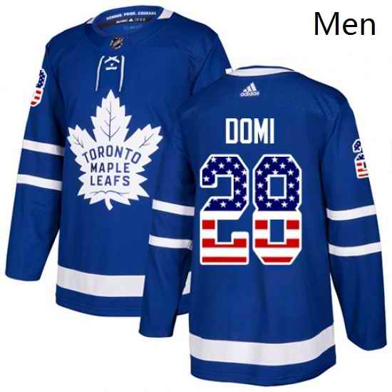 Mens Adidas Toronto Maple Leafs 28 Tie Domi Authentic Royal Blue USA Flag Fashion NHL Jersey